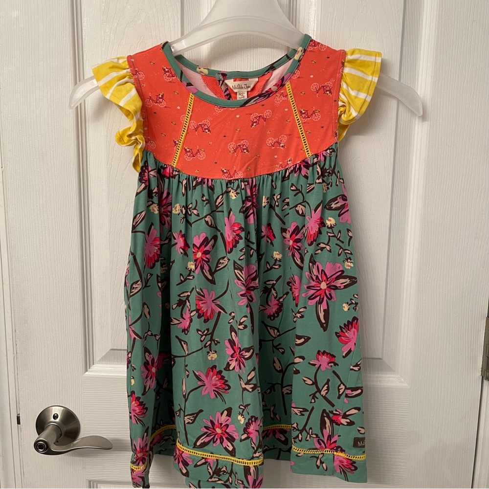 Matilda Jane Girls Flutter Sleeve Bicycle Print Top Shirt 14 Floral Green